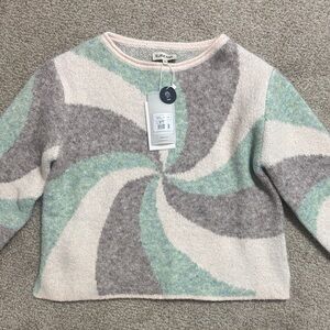 Wool Women's Swirl Pattern Crew Neck Sweater - Mint, Gray, Cream